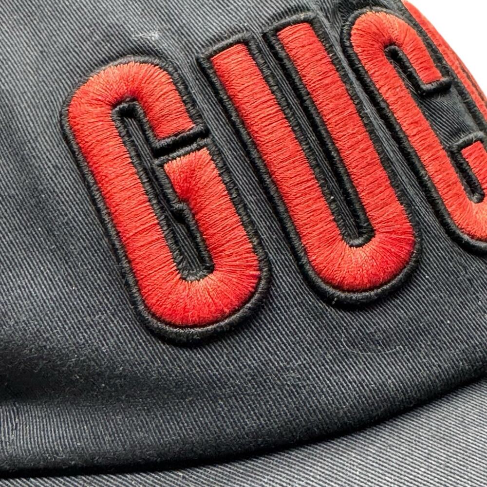 GUCCI Black Red Embroidered Logo Adjustable Leather Strap Trucker Cap - Picture 5 of 10